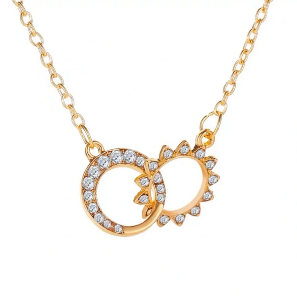 ❤️Seller’s Pick❤️ Elegant Gold Plated Rhinestones Two Loop Necklace - Picture 3 of 11